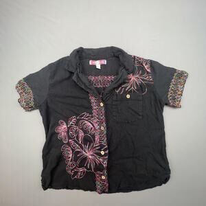 Urban Outfitters Black Embroidered Floral Button Up Shirt Women Small Boho